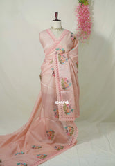 Blush Peach with Lace - Shalini - Premium Super Net Saree with Embroidery Weaving - Best for Office Wear / Hightea party