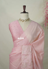 Creamy Pink - Shalini - Premium Super Net Saree with Floral Embroidery Border - Best for Office Wear / Hightea party