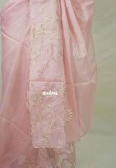 Creamy Pink - Shalini - Premium Super Net Saree with Floral Embroidery Border - Best for Office Wear / Hightea party
