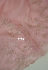 Creamy Pink - Shalini - Premium Super Net Saree with Floral Embroidery Border - Best for Office Wear / Hightea party