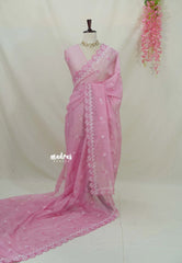 Pink Blossom - Shalini - Premium Super Net Saree with Cutwork Embroidery - Best for Office Wear | Hightea party