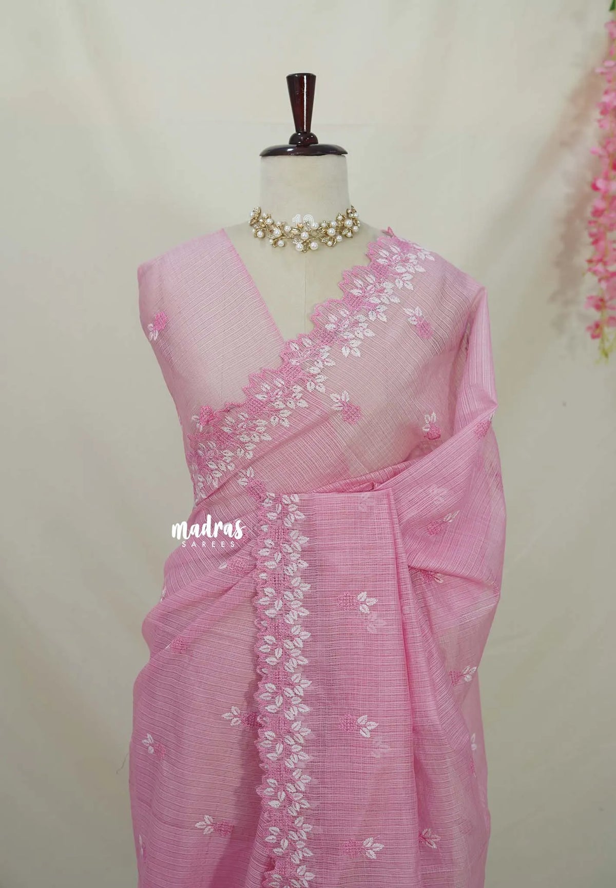 Pink Blossom - Shalini - Premium Super Net Saree with Cutwork Embroidery - Best for Office Wear | Hightea party