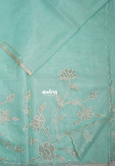 Creamy Turquoise Green - Shalini - Premium Super Net Saree with Floral Embroidery Border - Best for Office Wear / Hightea party