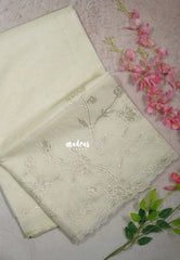 Creamy Ivory - Shalini - Premium Super Net Saree with Floral Embroidery Border - Best for Office Wear / Hightea party