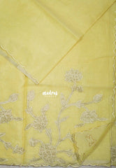 Creamy Yellow - Shalini - Premium Super Net Saree with Floral Embroidery Border - Best for Office Wear / Hightea party