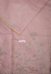 Creamy Pink - Shalini - Premium Super Net Saree with Floral Embroidery Border - Best for Office Wear / Hightea party