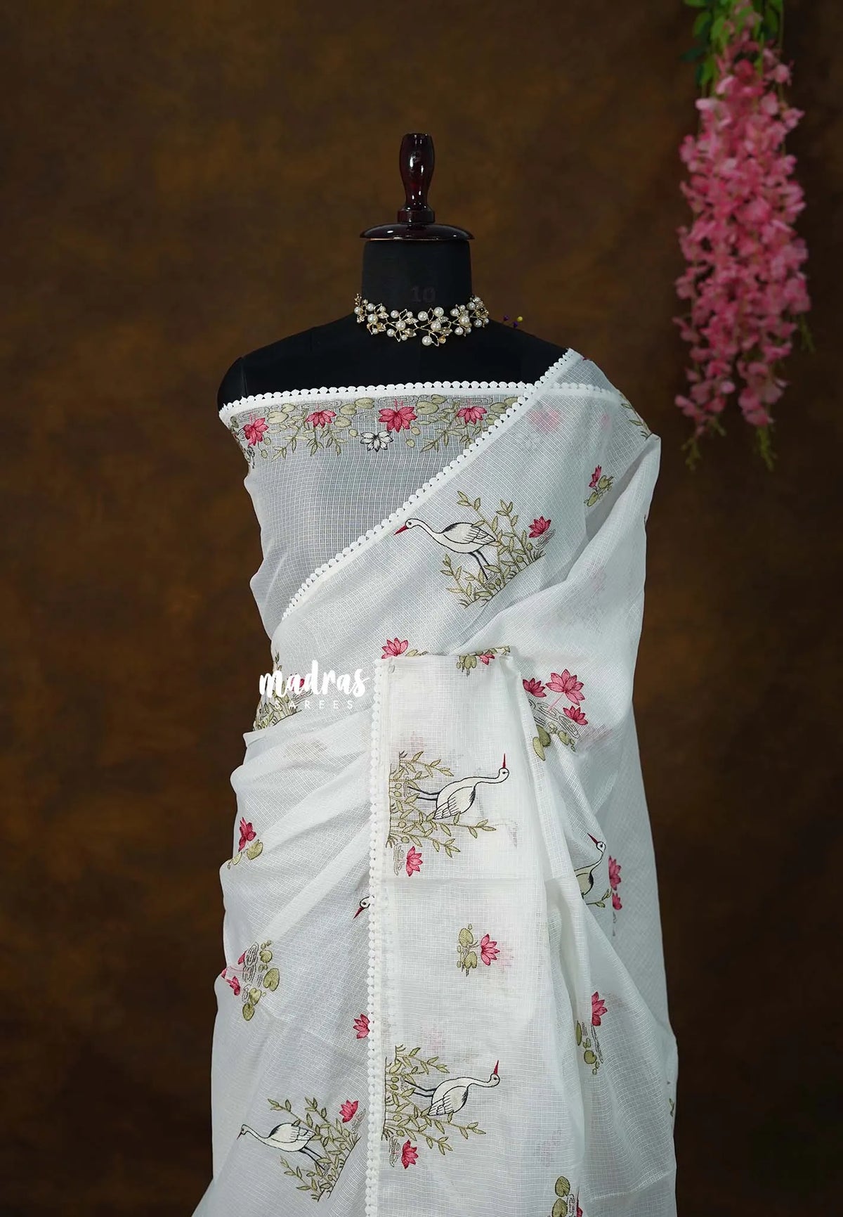 Pearl White - Shalini - Premium Super Net Saree with Embroidery - Best for Office Wear / Hightea party