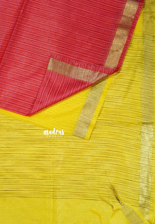 Reddish Pink with Yellow - Shalini Premium kota silk half and half color