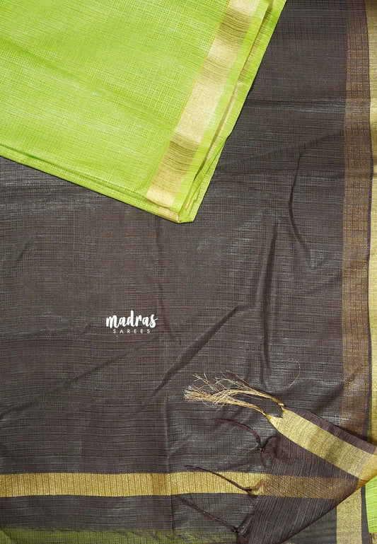 Parrot Green with Brown - Shalini Premium kota silk with small border contrast pallu and blouse
