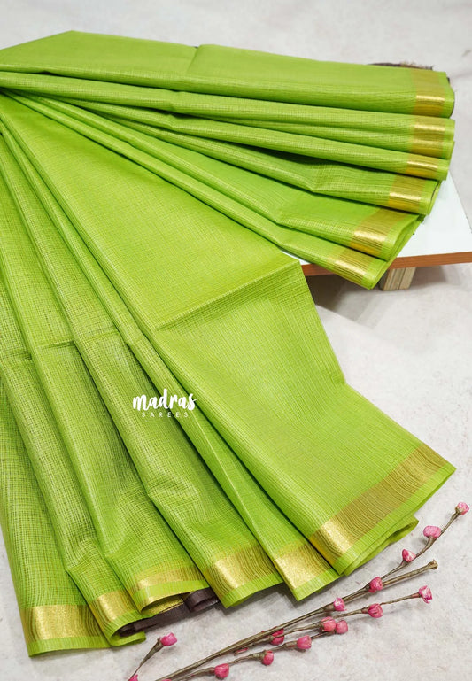 Parrot Green with Brown - Shalini Premium kota silk with small border contrast pallu and blouse