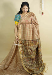 Golden beige - Sithara - Semi Tussar saree grooves with madhupani pallu