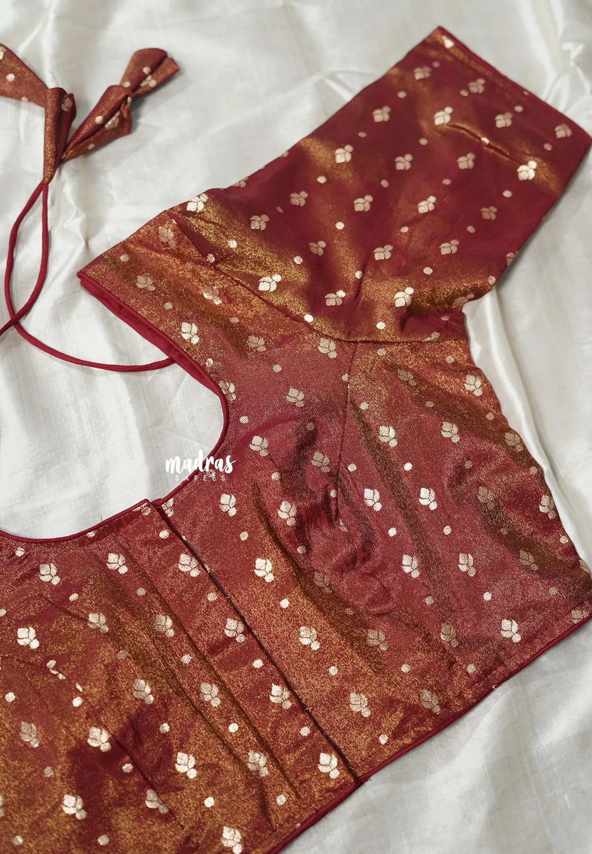 Golden Shade Maroon - Shimmering Gold Tissue Silk Cotton Readymade Blouse