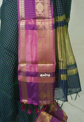 Midnight Blue - Sico Gadwal Semi Silk Checks with Ganga Jamuna Border - Best for Wedding Functions