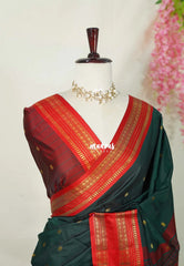 Midnight Green - Sico Gadwal semi silk with Rettapet Rudraksham Border - Best for Wedding Functions
