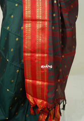 Midnight Green - Sico Gadwal semi silk with Rettapet Rudraksham Border - Best for Wedding Functions