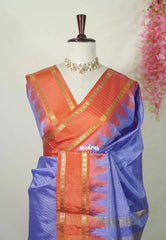 Violet Blue - Sico Gadwal Checks with Rudraksham and Temple Border - Perfect for Wedding Functions