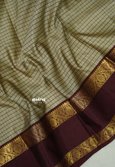 Taupe Grey-Flower Border - Sico Gadwal Semi Silk Checks with Rettapet Flower Border - Best for Wedding Functions