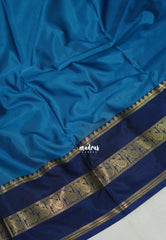 Peacock Blue - Sico Gadwal Semi Silk Plain with Mango Border - Best for Wedding Functions