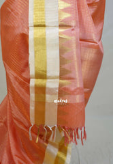 Peach Orange - Sico Gadwal Semi Silk Muthukattam with Temple Border - Best for Small Functions