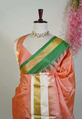 Peach Orange - Sico Gadwal Semi Silk Muthukattam with Temple Border - Best for Small Functions