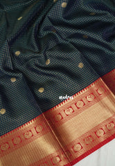 Midnight Green - Sico Gadwal Semi Silk Checks with Buttas and Traditonal  Border - Best for Pooja Functions | Temple Visit