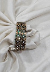 Silk Thread Kundan Bangles – Green & White Stone (Size 2.6)