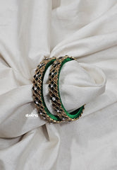Silk Thread Kundan Bangles – Green & White Stone (Size 2.6)