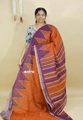 Warm Rust Orange - Silk Linen saree  with Temple Border