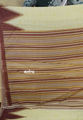 Beige - Silk Linen saree with Temple Border