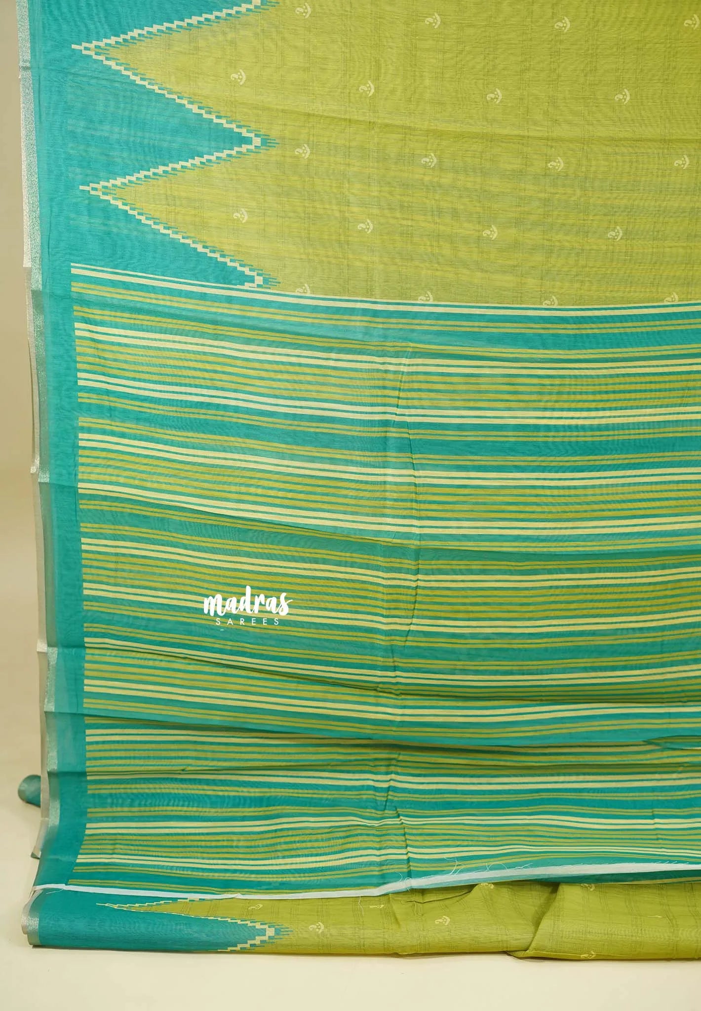 Mehendi Green - Silk Linen saree with Temple Border