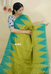 Mehendi Green - Silk Linen saree with Temple Border