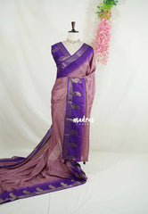 Mauve Pink - Soft and Silky Georgette with Emboss Weaving with Mango Border - Best for Temple Visit