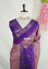 Mauve Pink - Soft and Silky Georgette with Emboss Weaving with Mango Border - Best for Temple Visit