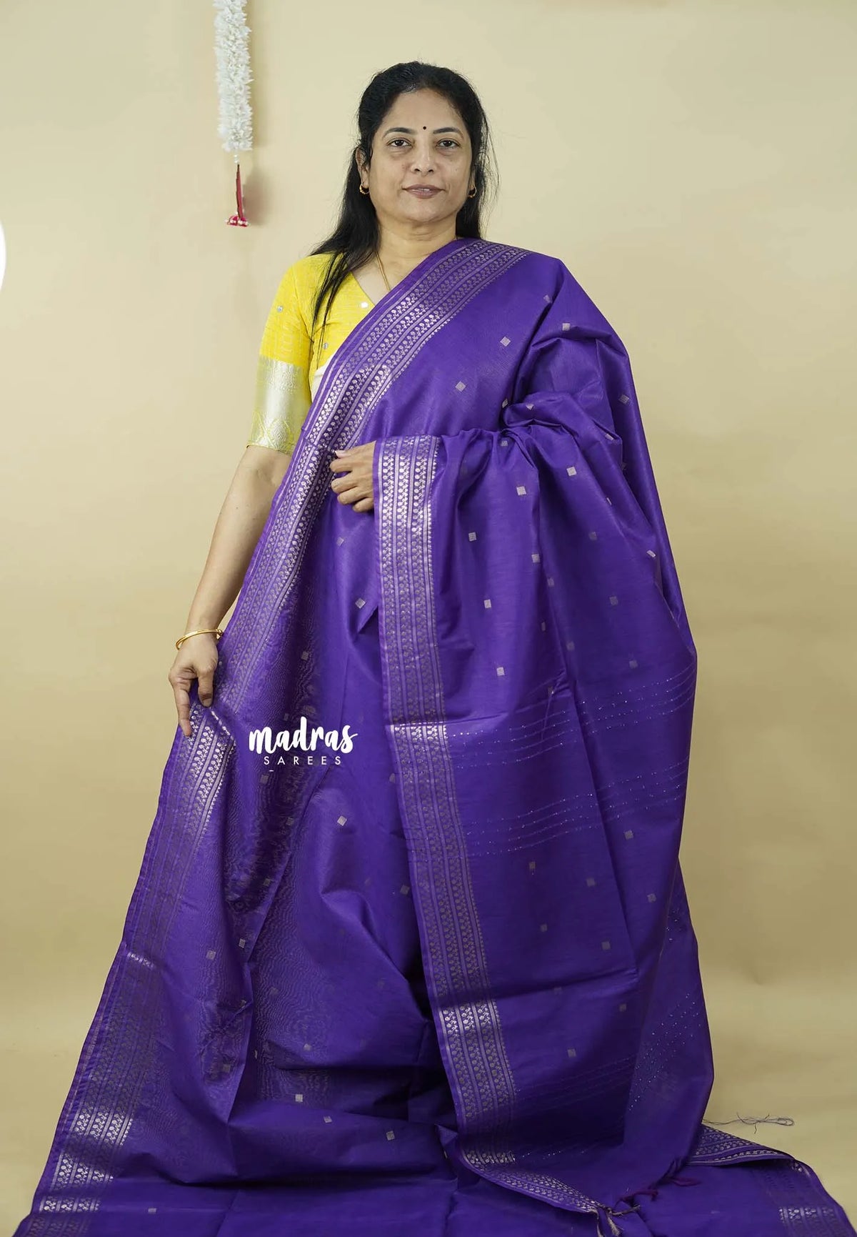 Violet Purple - Sithara - Semi Tussar with buttas and Multi Border