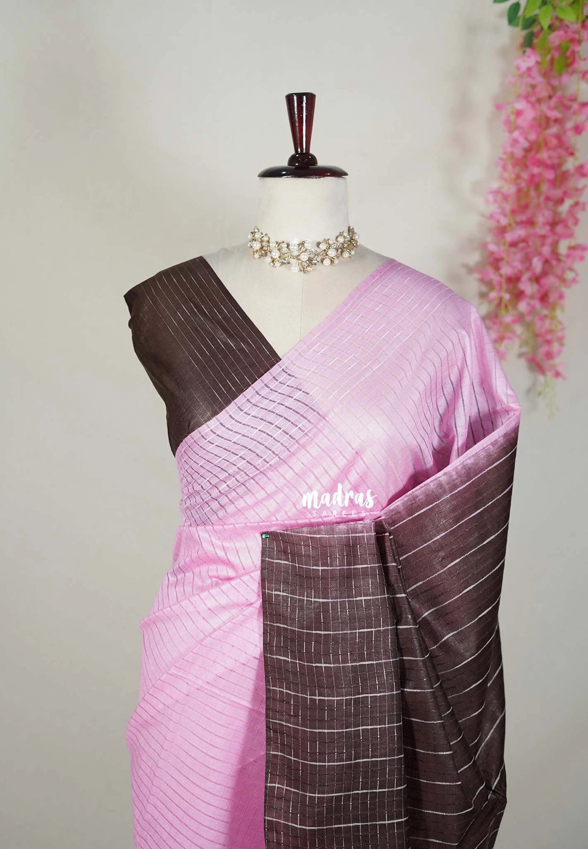 Rose Pink - Sithara - Tussar Saree Thread Line Weaving Body with Contrast Pallu and Blouse - Best for Office Wear | Casual Wear