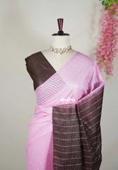 Rose Pink - Sithara - Tussar Saree Thread Line Weaving Body with Contrast Pallu and Blouse - Best for Office Wear | Casual Wear