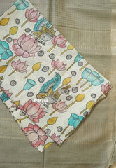 Pastel Grey - Sithara - Semi Tussar saree with kalamkari silk blouse