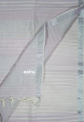 Pastel Lavender - Slub cotton Striped Saree with Silver Zari Border