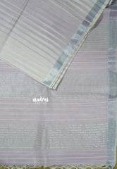 Pastel Lavender - Slub cotton Striped Saree with Silver Zari Border