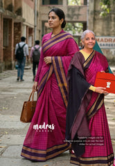 Fuchsia Pink -  Smt Nirmala sitharaman inspired Karthigai silk cotton Big Muthu Kattam Checks with Thread Weaving Rettapeta Border