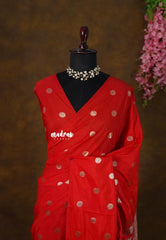 Tomato Red - Durga - Soft Katan Silk with Polka Dots Weaving Body - Best for Festive Wear | Temple visit