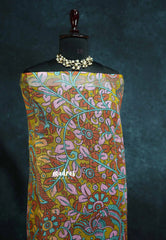 Mustard Yellow - Soft Linen cotton polka dots with kalamkari floral pallu and blouse