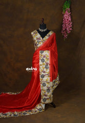 Vermilion Orange - Seetha - Soft Mangalore silk floral design with Border and tiny temple zari  - Best for small functions