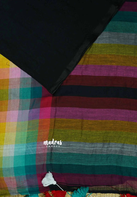 Black - Soft Mul cotton rainbow checks ( NO blouse )
