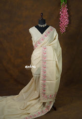 Sandal Beige - Soft Butter Silk with Embroidery - Perfect for Small Functions