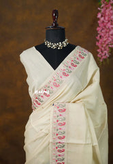 Sandal Beige - Soft Butter Silk with Embroidery - Perfect for Small Functions