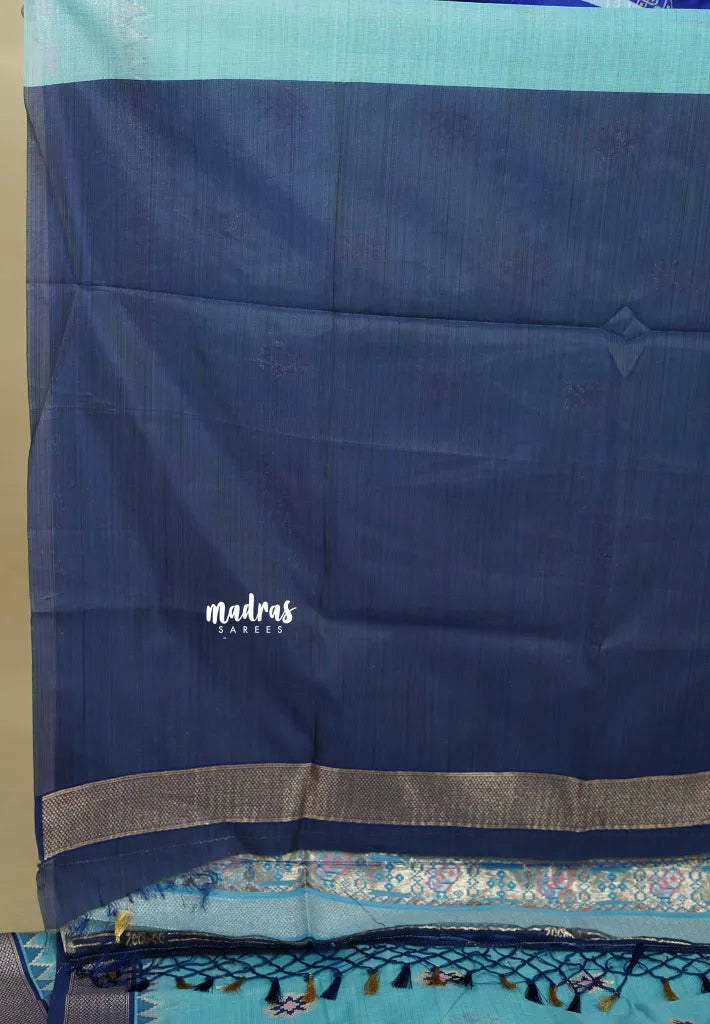 Sky Blue - Soft Muslin Silk with patola full weaving with zari border