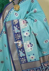 Sky Blue - Soft Muslin Silk with patola full weaving with zari border