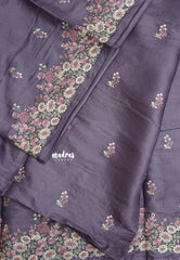 Moonlit Lavender - Soft Muslin Silk with Floral Ebroidery