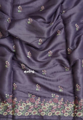 Moonlit Lavender - Soft Muslin Silk with Floral Ebroidery